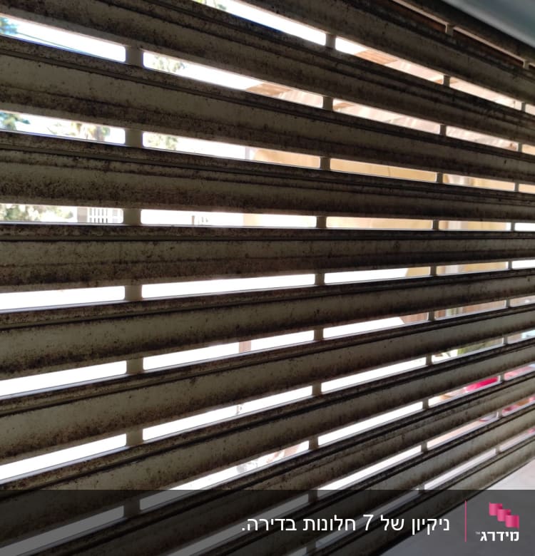 תריסים מלוכלכים עם כתמי אבק ולכלוך